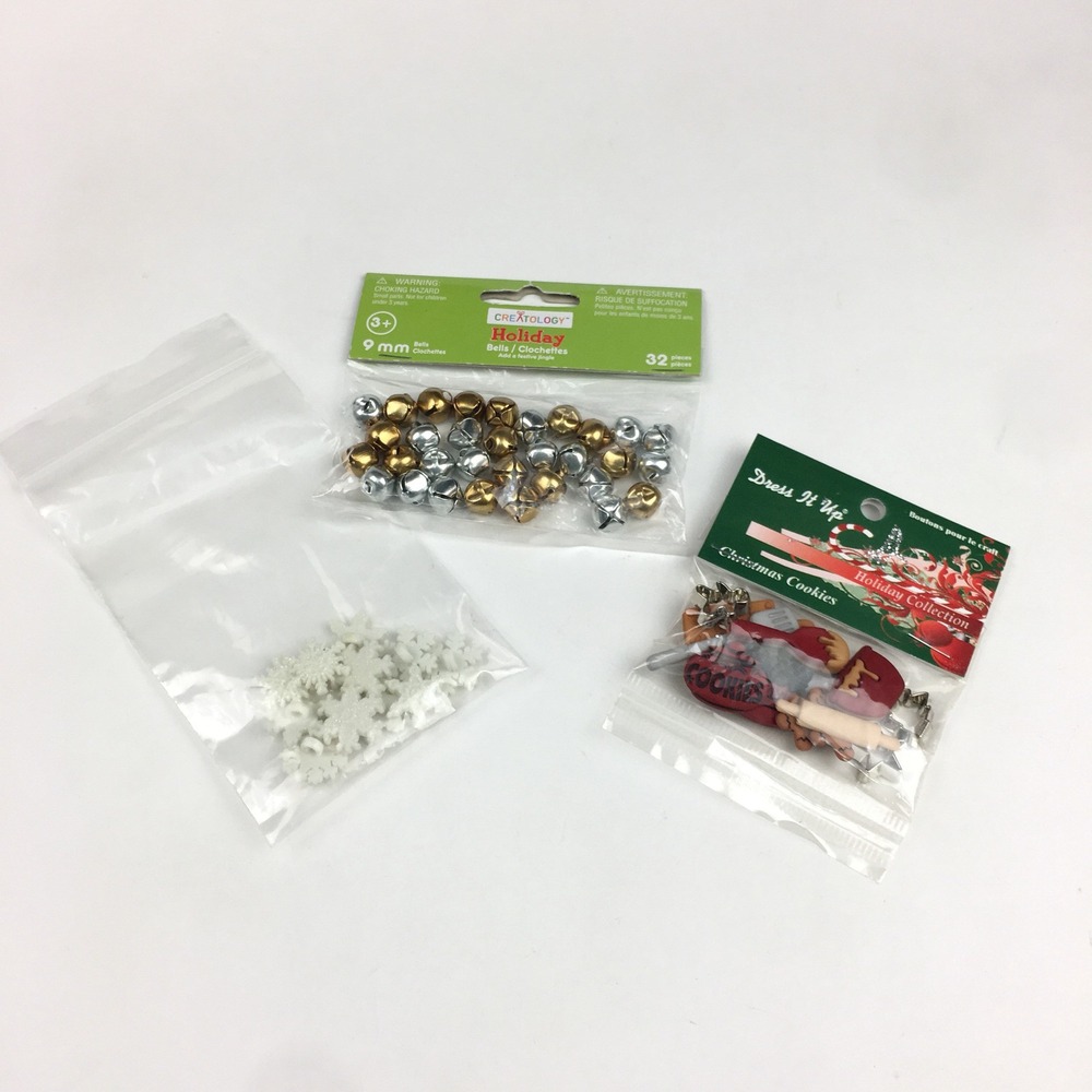 3 Packs Christmas Holiday‎ Winter Beads Buttons Bells Glitter Snowflakes Cookies